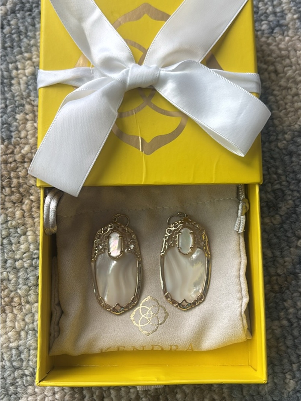 Kendra Scott Gold and White Mother-of-Pearl Drop Earrings